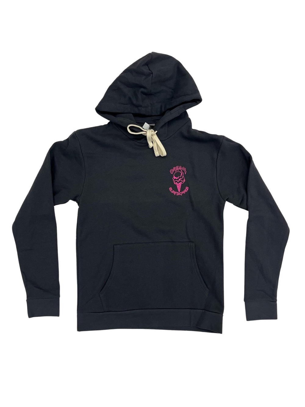 Cream Surfboards Black Hooded Pullover Sweatshirt with Pink Logo